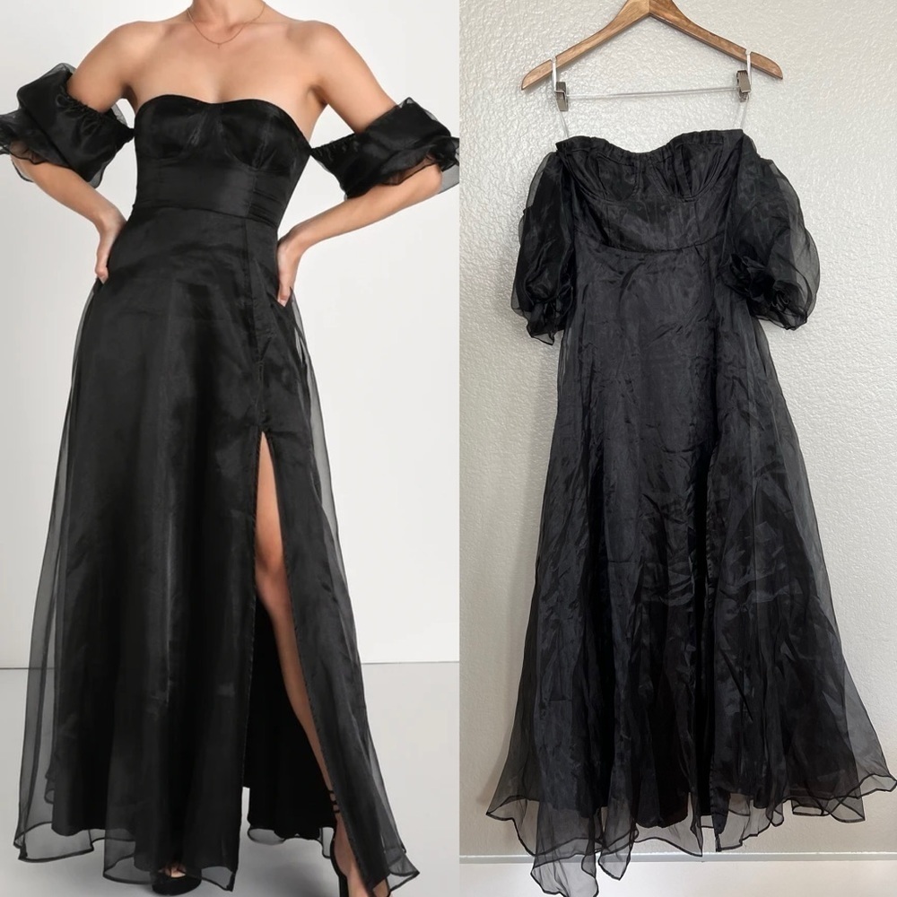 NWOT True Excellence Black Bustier Off-the-Shoulder Maxi Dress